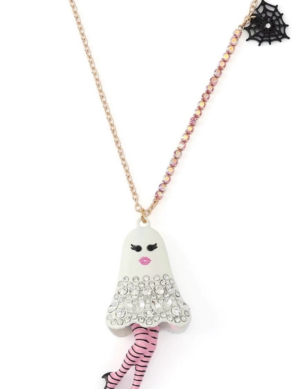 BETSEY JOHNSON Whimsical Pink & White Ghost Pendant Necklace - Women's Jewelry